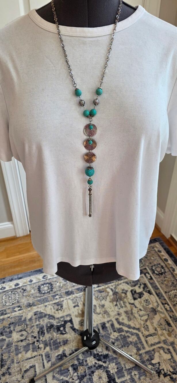 Boho, Southwestern Y-Lariat Turqoise Colored Beaded Necklace